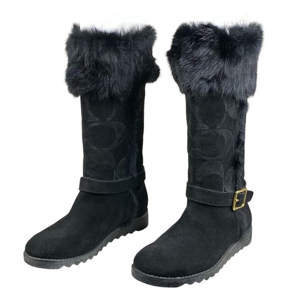 Coach Women’s Deeann Black Suede Shearling Trim Boots Size US 6.5 - Picture 6 of 12